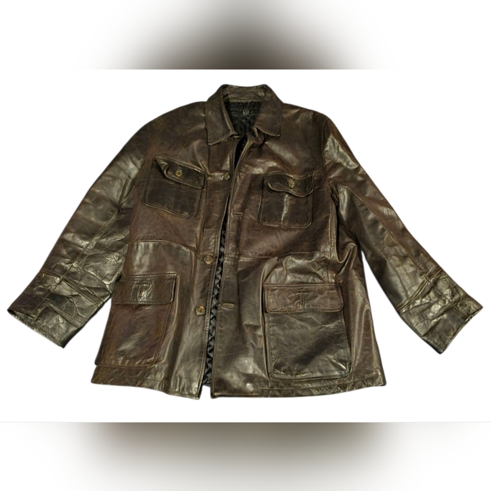 Vintage GAP Men's Dark Brown Leather Field Jacket